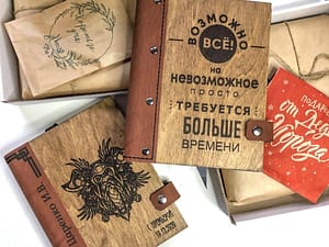 Блокнот из дерева с кожей Арт.001166